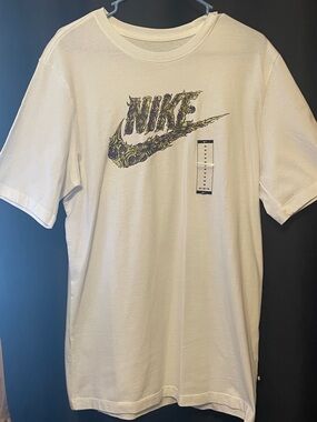 Nike White Short-Sleeve Tee with Multicolor Graphic Swoosh